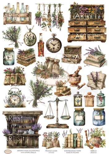 Papier do scrapbookingu A4 dodatki do wycinania Zioła 01 A-P-072 Artistiko