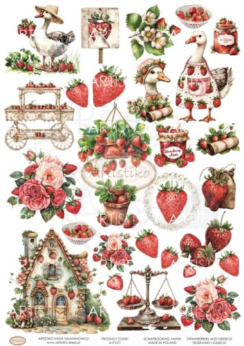 Papier do scrapbookingu A4 dodatki do wycinania Truskawki i Gąski 01 A-P-071 Artistiko