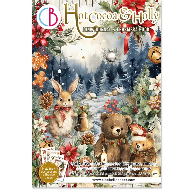 Zestaw A4 Junk Journal &amp; Ephemera Book Hot Cocoa &amp; Holly CBB015 Ciao Bella