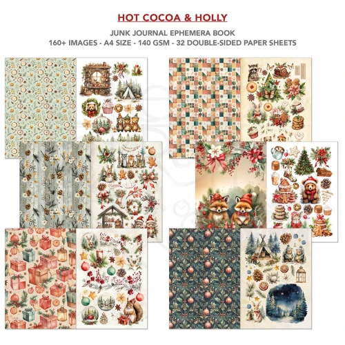 Zestaw A4 Junk Journal &amp; Ephemera Book Hot Cocoa &amp; Holly CBB015 Ciao Bella