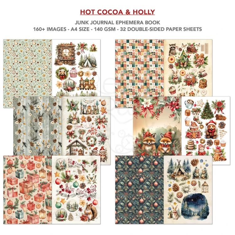 Zestaw A4 Junk Journal &amp; Ephemera Book Hot Cocoa &amp; Holly CBB015 Ciao Bella