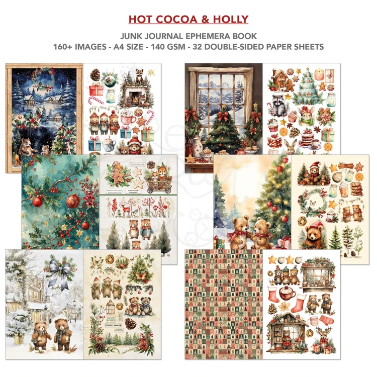 Zestaw A4 Junk Journal &amp; Ephemera Book Hot Cocoa &amp; Holly CBB015 Ciao Bella