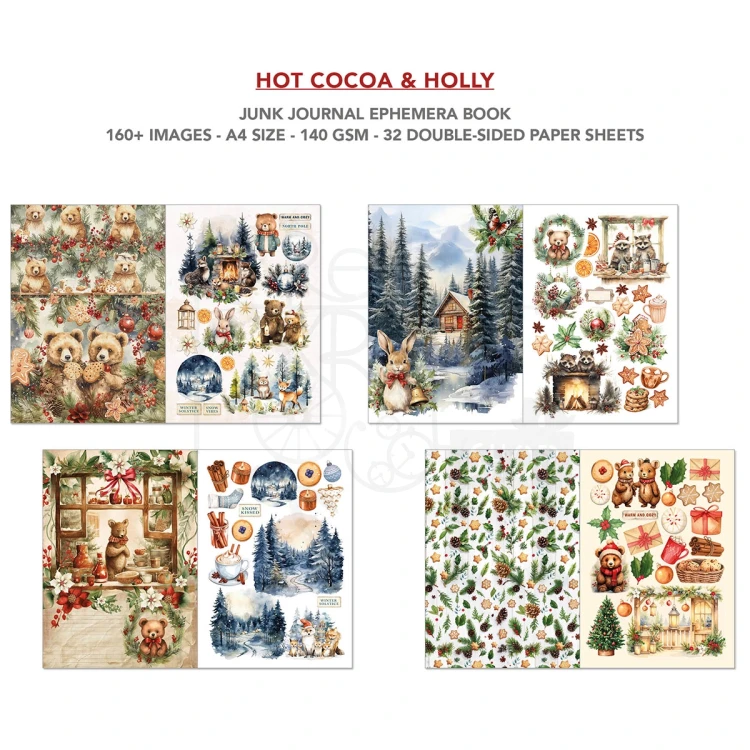 Zestaw A4 Junk Journal &amp; Ephemera Book Hot Cocoa &amp; Holly CBB015 Ciao Bella