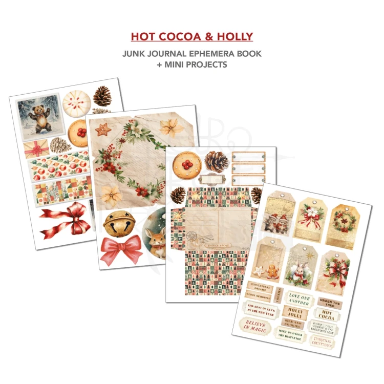 Zestaw A4 Junk Journal &amp; Ephemera Book Hot Cocoa &amp; Holly CBB015 Ciao Bella