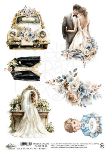 Papier ryżowy do decoupage A4 In Shades of Blue Ślub AA-ISB-RP-02 Alchemy of Art
