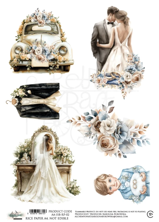 Papier ryżowy do decoupage A4 In Shades of Blue Ślub AA-ISB-RP-02 Alchemy of Art