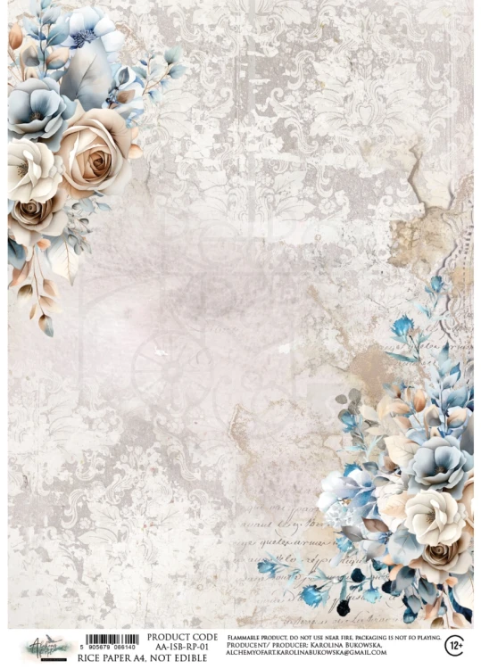 Papier ryżowy do decoupage A4 In Shades of Blue Kwiaty AA-ISB-RP-01 Alchemy of Art