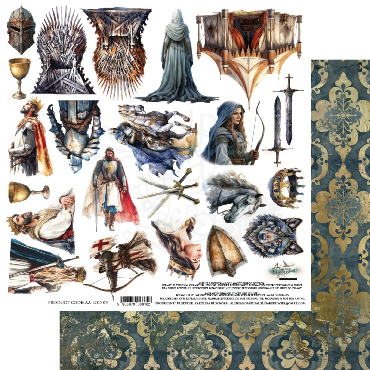 Papier 30x30 dodatki do samodzielnego wycięcia The Legends of the Dragons Rycerze AA-LOD-09 Alchemy of Art