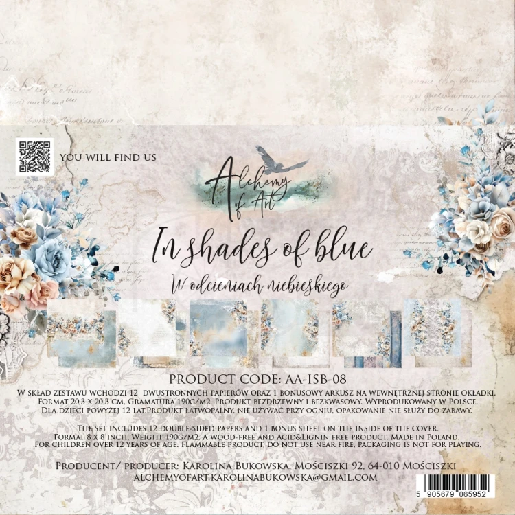 Zestaw papierów do scrapbookingu 20x20 In Shades of Blue AA-ISB-08 Alchemy of Art