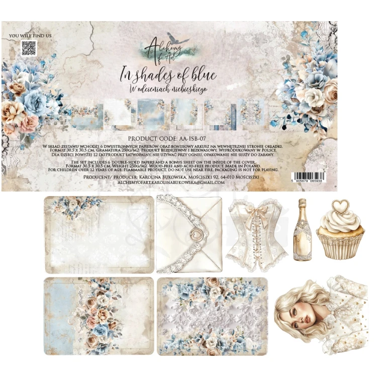 Zestaw papierów do scrapbookingu 30x30 In Shades of Blue AA-ISB-07 Alchemy of Art