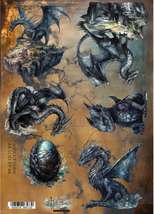 Papier ryżowy do decoupage A4 The Legends of the Dragons Czarne smoki AA-LOD-RP-04 Alchemy of Art