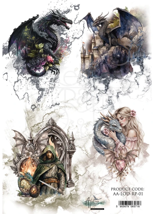 Papier ryżowy do decoupage A4 The Legends of the Dragons AA-LOD-RP-01 Alchemy of Art