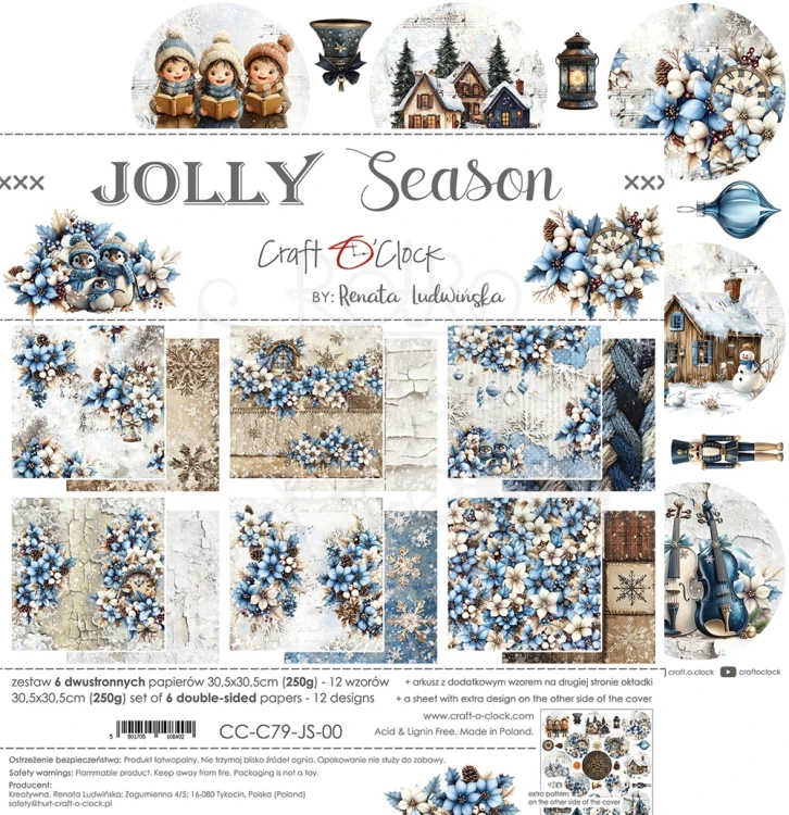 Zestaw papierów do scrapbookingu 30x30 Jolly Season CC-C79-JS-00 Craft O'Clock