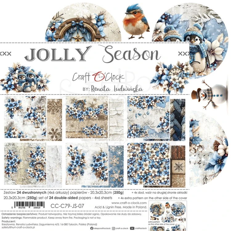 Zestaw papierów do scrapbookingu 20x20 Jolly Season CC-C79-JS-07 Craft O'Clock