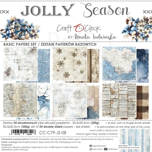Zestaw papierów do scrapbookingu 20x20 Jolly Season Basic CC-C79-7S-08 Craft O'Clock