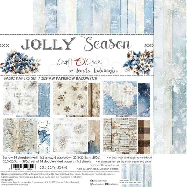 Zestaw papierów do scrapbookingu 20x20 Jolly Season Basic CC-C79-7S-08 Craft O'Clock