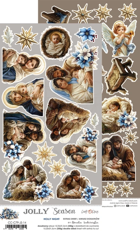 Papiery 15x30 - 2 arkusze z dodatkami do wycięcia Jolly Season Holly Night CC-C79-JS-14 Craft O'Clock