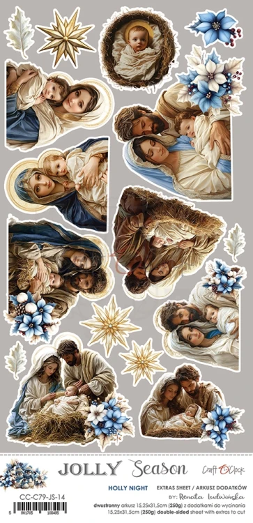 Papiery 15x30 - 2 arkusze z dodatkami do wycięcia Jolly Season Holly Night CC-C79-JS-14 Craft O'Clock