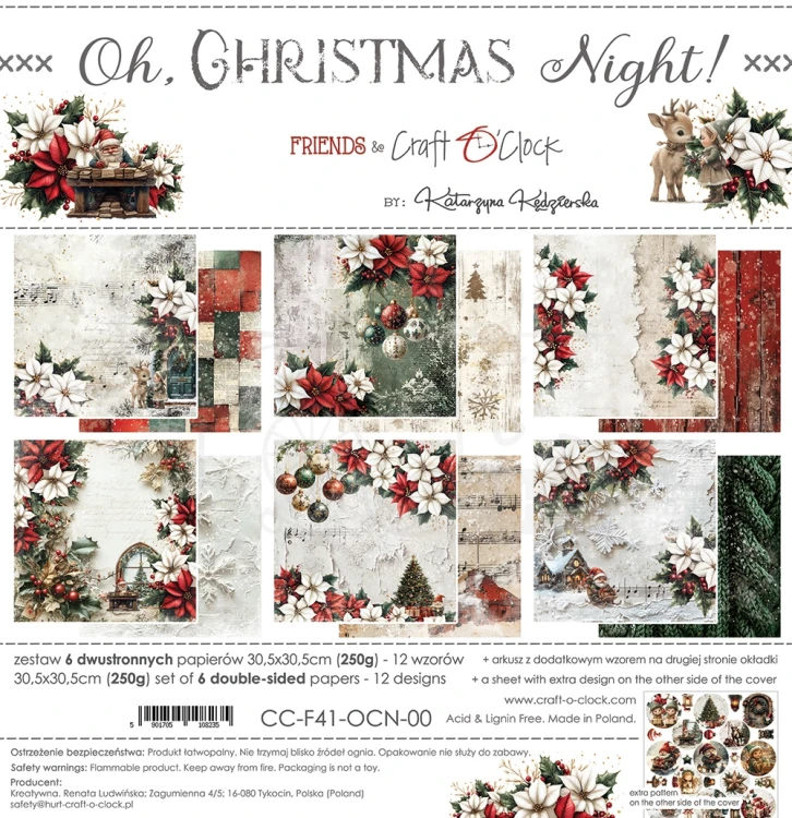 Zestaw papierów do scrapbookingu 30x30 Oh, Christmas Night CC-F41-OCN-00 Craft O'Clock