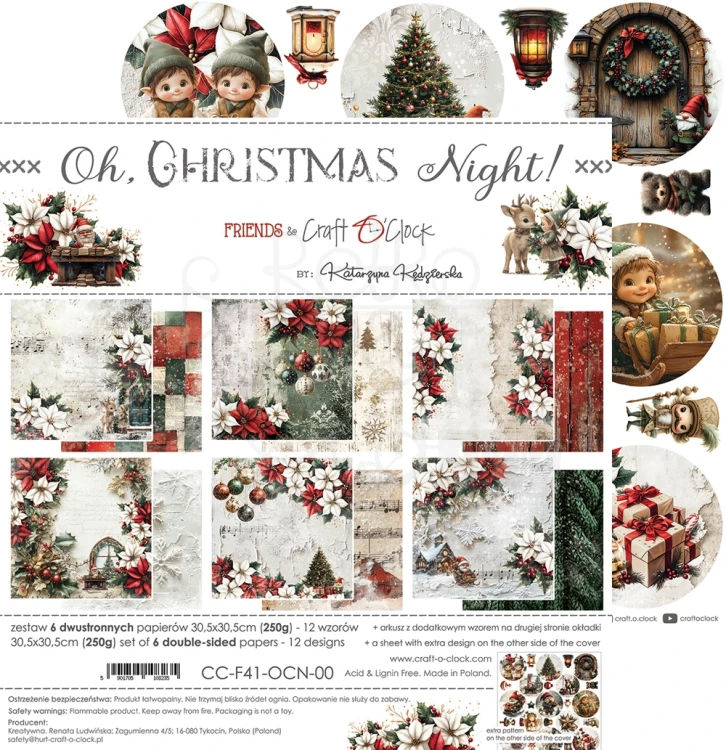 Zestaw papierów do scrapbookingu 30x30 Oh, Christmas Night CC-F41-OCN-00 Craft O'Clock