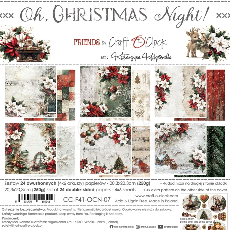 Zestaw papierów do scrapbookingu 20x20 Oh, Christmas Night CC-F41-OCN-07 Craft O'Clock
