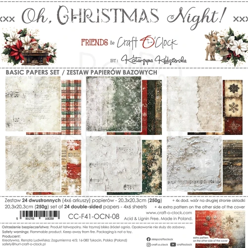 Zestaw papierów do scrapbookingu 20x20 Oh, Christmas Night Basic CC-F41-OCN-08 Craft O'Clock