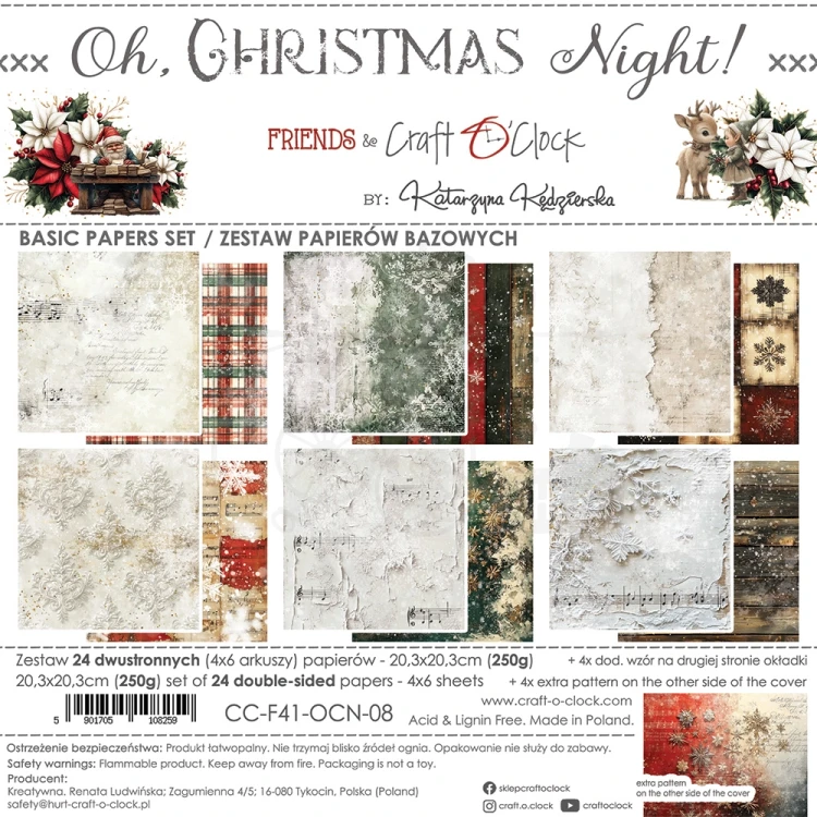 Zestaw papierów do scrapbookingu 20x20 Oh, Christmas Night Basic CC-F41-OCN-08 Craft O'Clock