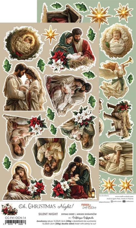 Papiery 15x30 - 2 arkusze z dodatkami do wycięcia Oh, Christmas Night Silent Nihgt CC-F41-OCN-14 Craft O'Clock
