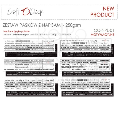 Zestaw pasków Napisy polskie motywacyjne 12szt CC-NPL-01 Craft O'Clock