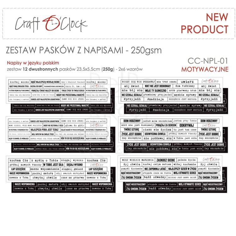 Zestaw pasków Napisy polskie motywacyjne 12szt CC-NPL-01 Craft O'Clock