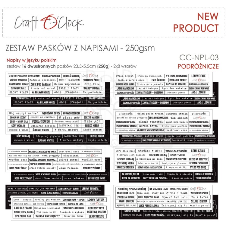 Zestaw pasków Napisy polskie podróżnicze 16szt CC-NPL-03 Craft O'Clock