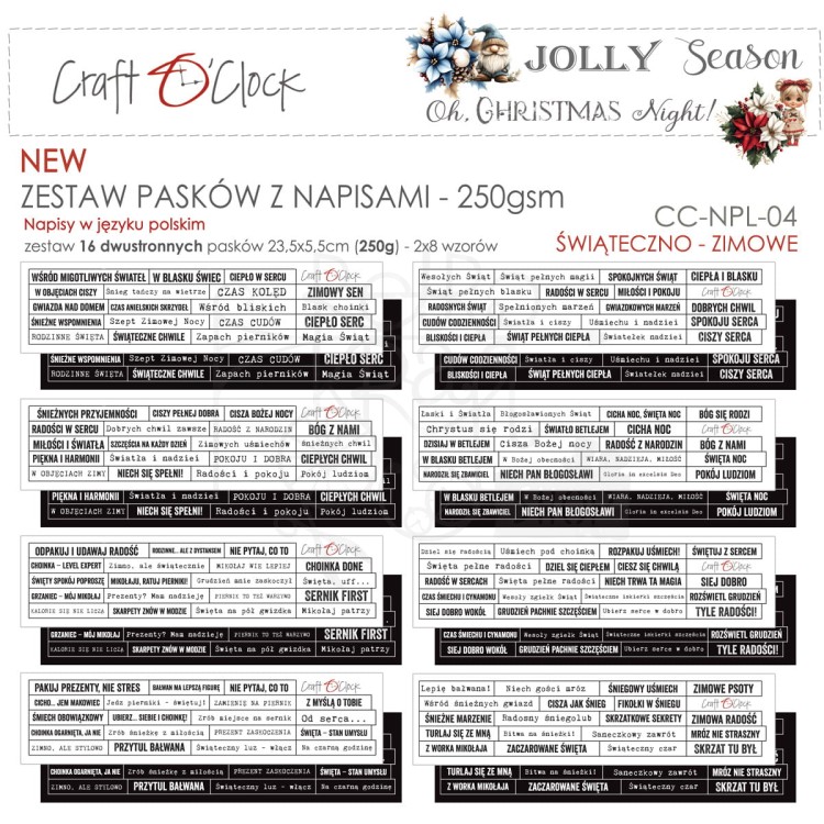 Zestaw pasków Napisy polskie świąteczno - zimowe 16szt CC-NPL-04 Craft O'Clock