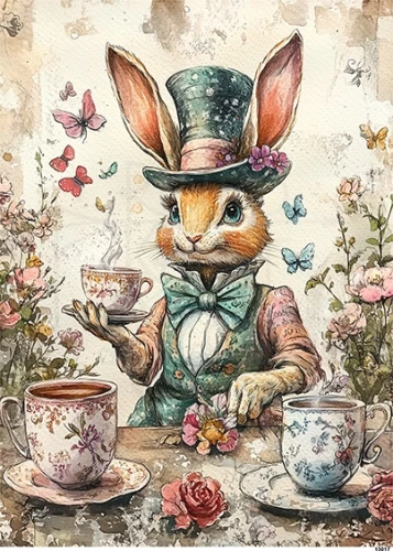Papier ryżowy do decoupage A5 Marcowy Zając - Alicja w Krainie Czarów 13017