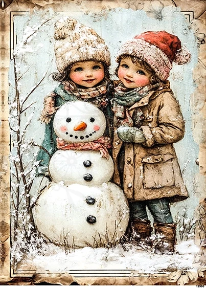 Papier ryżowy do decoupage A5 Dzieci i bałwanek retro 12900