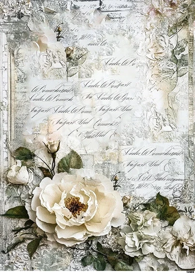 Papier ryżowy do decoupage A5 Biała róża retro 12699