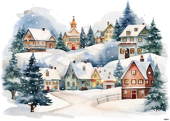 Papier ryżowy do decoupage A5 Miasteczko w śniegu 12674