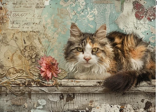 Papier ryżowy do decoupage A5 Kot 12437