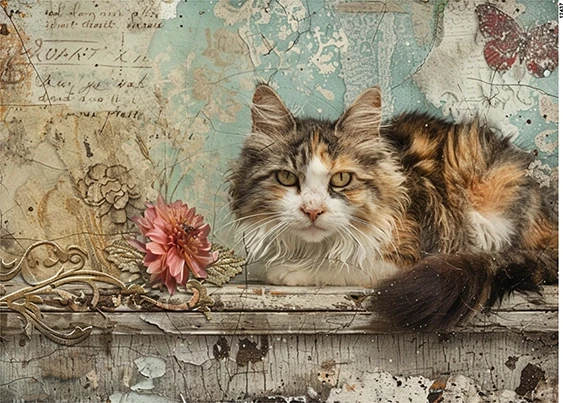 Papier ryżowy do decoupage A5 Kot 12437