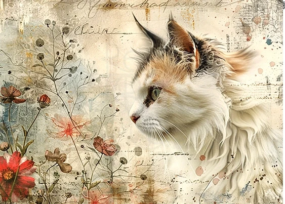 Papier ryżowy do decoupage A5 Kot 12431