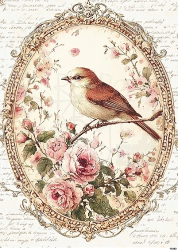 Papier ryżowy do decoupage A5 Ptak w ramce retro 12382