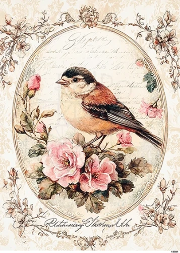 Papier ryżowy do decoupage A5 Ptak w ramce retro 12381
