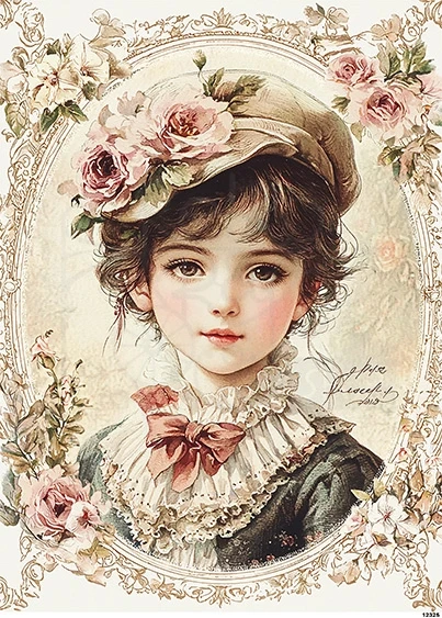 Papier ryżowy do decoupage A5 Dziewczynka retro w ramce 12325