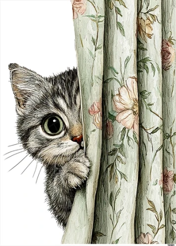 Papier ryżowy do decoupage A5 Kotek za zasłoną 12301