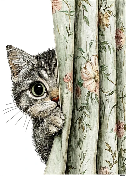 Papier ryżowy do decoupage A5 Kotek za zasłoną 12301