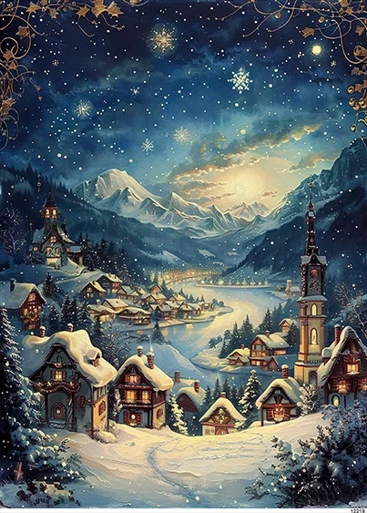 Papier ryżowy do decoupage A5 Miasteczko w górach nocą 12218