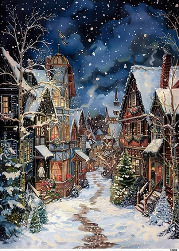 Papier ryżowy do decoupage A5 Zimowe miasteczko nocą 12200