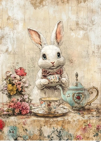 Papier ryżowy do decoupage A4 Biały Królik - Alicja w Krainie Czarów 13007