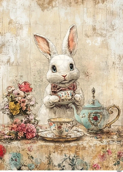 Papier ryżowy do decoupage A4 Biały Królik - Alicja w Krainie Czarów 13007