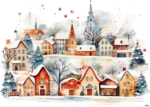 Papier ryżowy do decoupage A4 Miasteczko w śniegu 12678