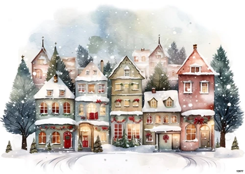 Papier ryżowy do decoupage A4 Kamieniczki w śniegu 12677